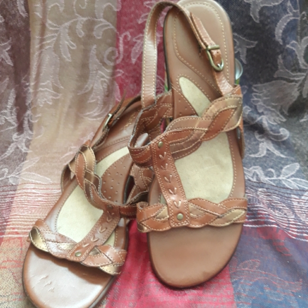 Thom McAnn Braided Metallic Open Toe Wedge Sandals Size 10W - Picture 5 of 10